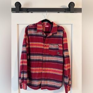 Vans Off The Wall Fuego Spanish Red Striped Flannel Button Up Shirt Men’s Medium